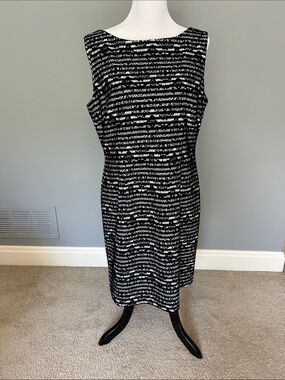 Tahari Black and White Striped Midi Sheath Dress